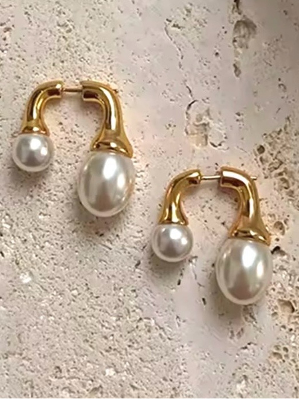 NEW Double Drop Front Earrings Faux Pearl Gold JL17 - Picture 3 of 3